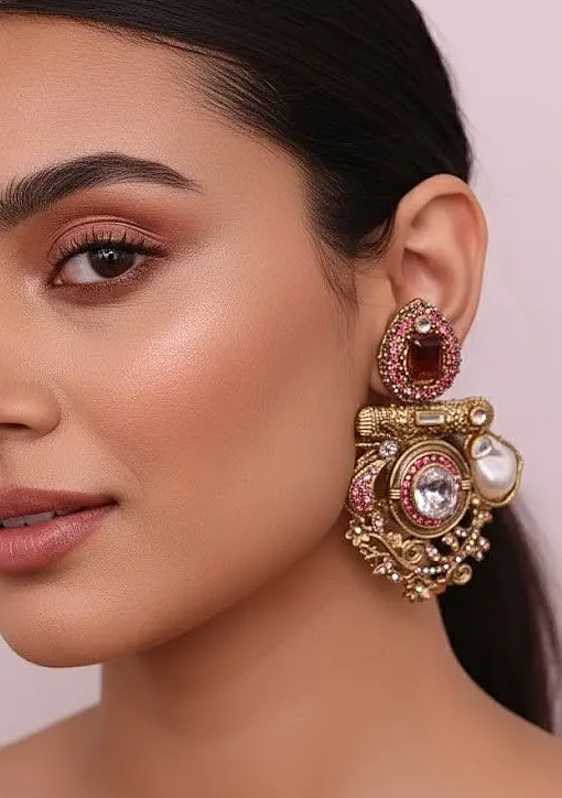 ES-031-PK-1-B Pink Baroque Drop Earrings (1)