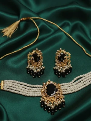 ST-012-BK Twist Pearl Choker Set (2)