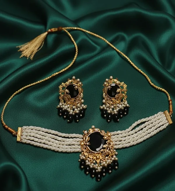 ST-012-BK Twist Pearl Choker Set (2)