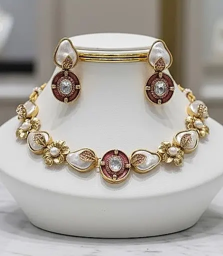 ST-041-PK Necklace Set Mother Of Pearl Basra Moti String (1)