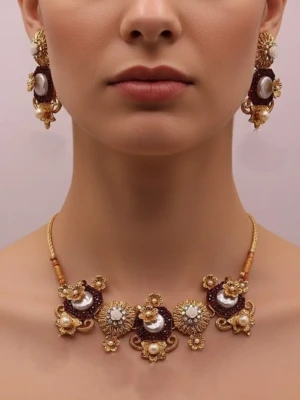 ST-068-RD Turkish Mop Choker Necklace Set (3)