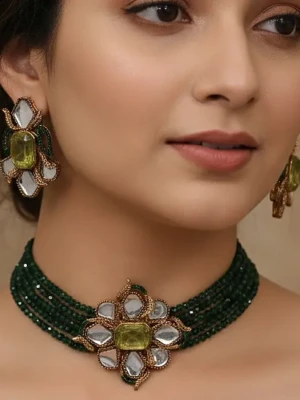 ST-114-GN+GN ( Green Mala ) Doublet With Kundan Stone Choker (3)
