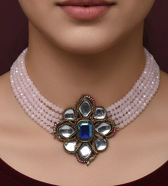 ST-121-MI+MI-1-B ( Pink Mala) Doublet With Kundan Stone Choker (4)