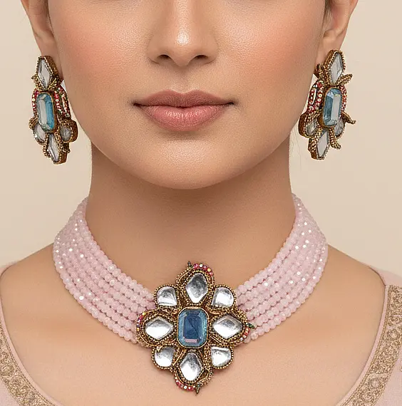 ST-121-MI+MI-1-B ( Pink Mala) Doublet With Kundan Stone Choker (6)